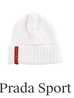 White knit Prada baby beanie